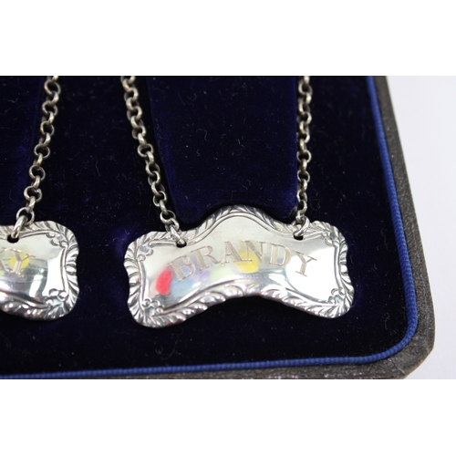 499 - Set of 4 x Georgian .925 Sterling Silver Decanter Labels Cased 33g
