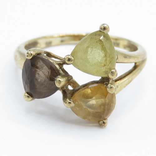 12 - 9ct Gold Citrine Trilogy Ring (2.2g) Size L