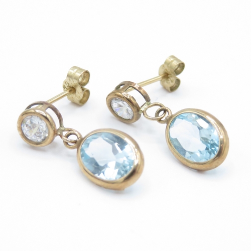 15 - 9ct Gold Topaz and Cubic Zirconia Earrings (1.3g)