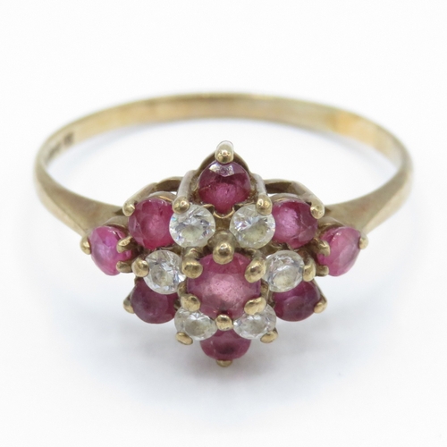 26 - 9ct Gold Ruby and Cubic Zirconia Cluster Ring  (1.8g) Size P