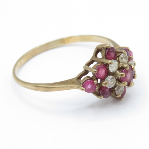 26 - 9ct Gold Ruby and Cubic Zirconia Cluster Ring  (1.8g) Size P