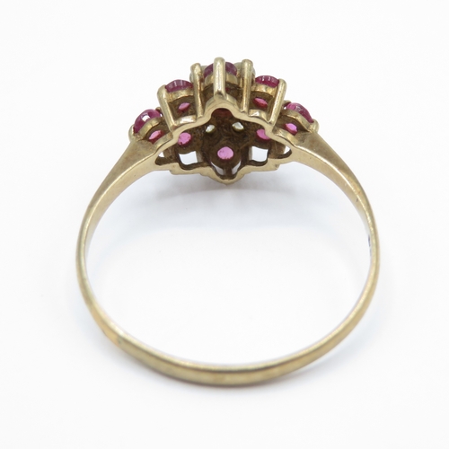 26 - 9ct Gold Ruby and Cubic Zirconia Cluster Ring  (1.8g) Size P