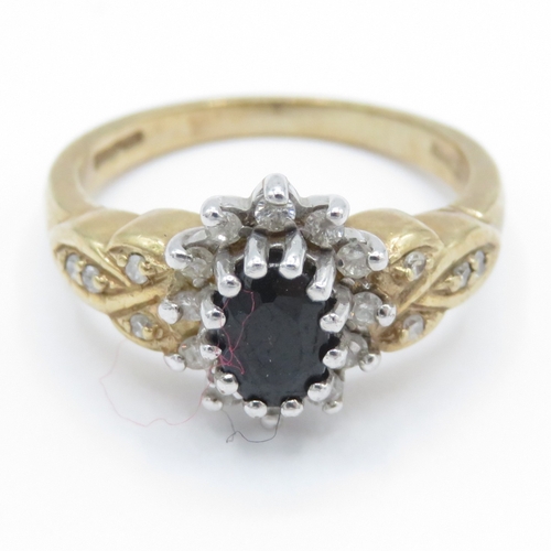 3 - 9ct Gold Diamond and Sapphire Halo Ring (3.7g) Size L