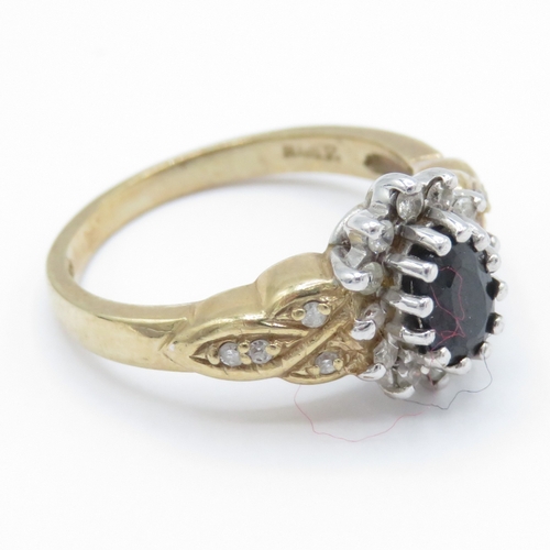 3 - 9ct Gold Diamond and Sapphire Halo Ring (3.7g) Size L