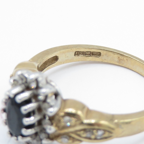 3 - 9ct Gold Diamond and Sapphire Halo Ring (3.7g) Size L