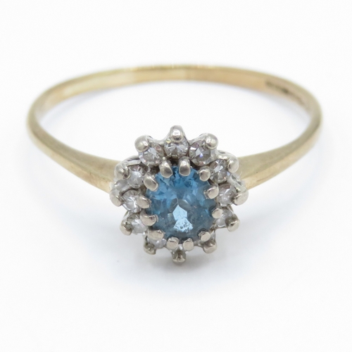 32 - 9ct Gold Diamond and Topaz Halo Ring (1.7g) Size P 1/2