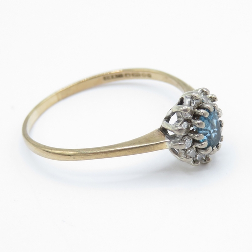 32 - 9ct Gold Diamond and Topaz Halo Ring (1.7g) Size P 1/2