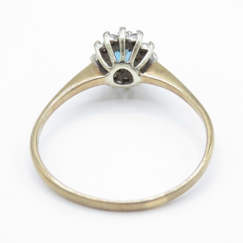 32 - 9ct Gold Diamond and Topaz Halo Ring (1.7g) Size P 1/2