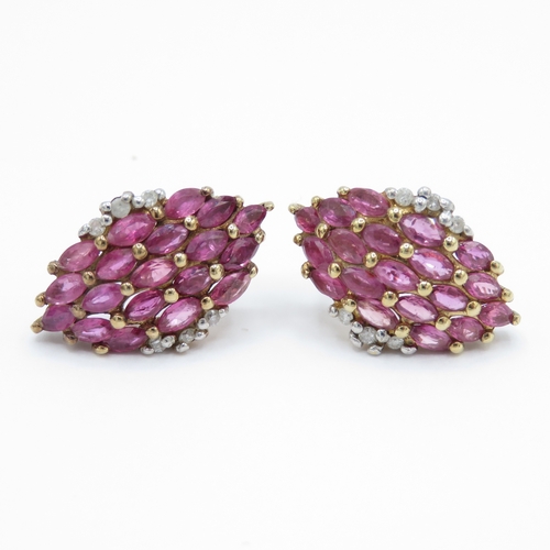 4 - 9ct Gold Ruby and Diamond Dress Earrings (4.1g)