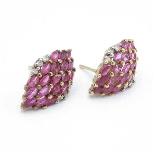 4 - 9ct Gold Ruby and Diamond Dress Earrings (4.1g)