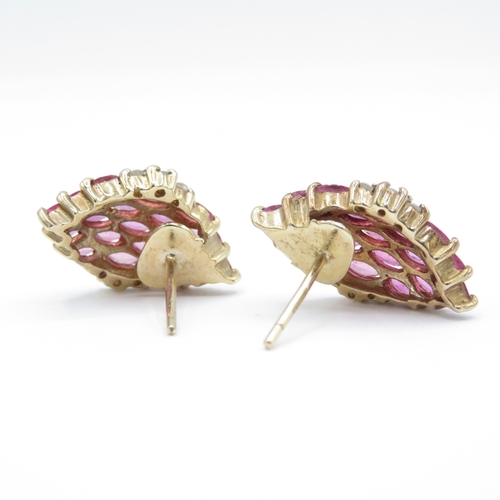 4 - 9ct Gold Ruby and Diamond Dress Earrings (4.1g)