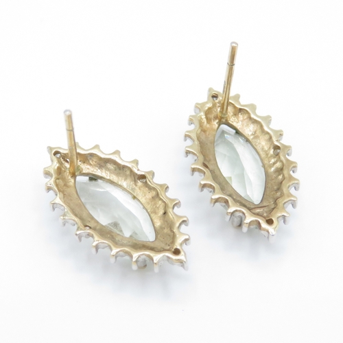 47 - 9ct White Gold Diamond and Aquamarine Earrings (2.6g)