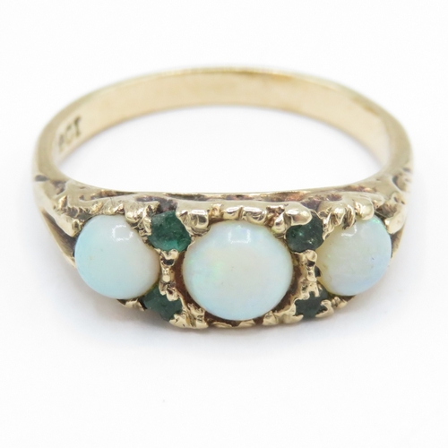 49 - 9ct Gold Opal and Emerald Dress Ring (2.6g) Size N