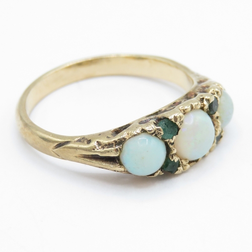 49 - 9ct Gold Opal and Emerald Dress Ring (2.6g) Size N