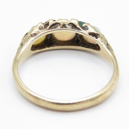 49 - 9ct Gold Opal and Emerald Dress Ring (2.6g) Size N