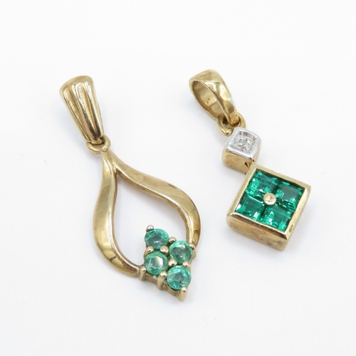 50 - 2 x 9ct Gold Pendants inc Emerald, Tourmaline, Diamond  (1.5g)