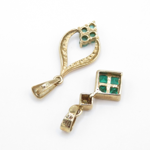 50 - 2 x 9ct Gold Pendants inc Emerald, Tourmaline, Diamond  (1.5g)