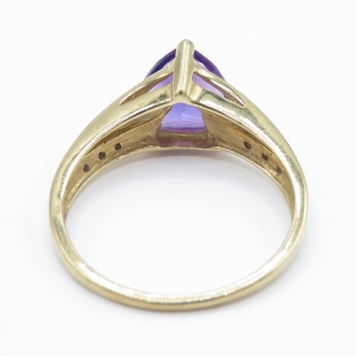 53 - 9ct Gold Amethyst and Diamond Dress Ring (2.5g) Size Q