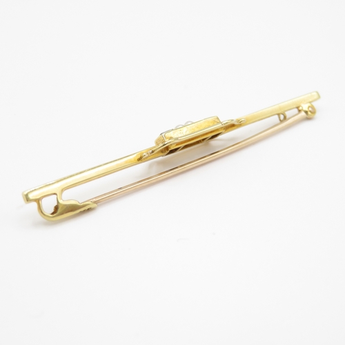 2 - 15ct Gold Art Deco Sapphire and Pearl Bar Brooch (2.5g)
