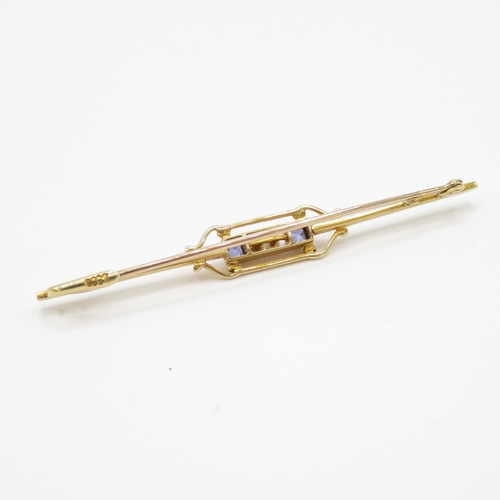 2 - 15ct Gold Art Deco Sapphire and Pearl Bar Brooch (2.5g)