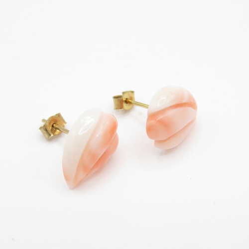 23 - 9ct Gold Carved Coral Earrings (1.5g)