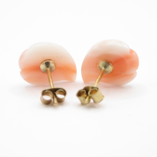 23 - 9ct Gold Carved Coral Earrings (1.5g)