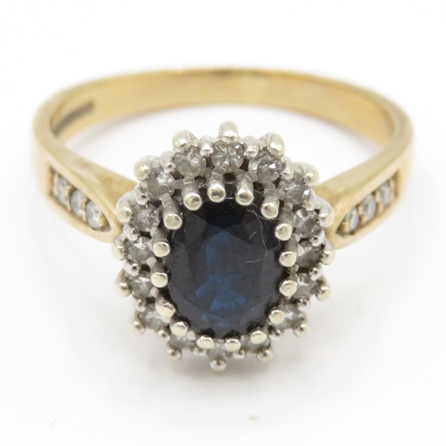26 - 9ct gold sapphire diamond cluster ring (3.6g) Size O