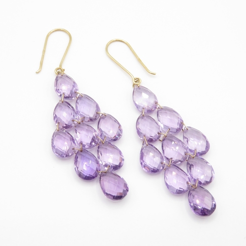 32 - 9ct gold amethyst chandelier earrings (6.7g)