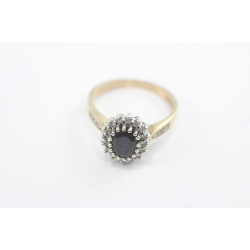 26 - 9ct gold sapphire diamond cluster ring (3.6g) Size O