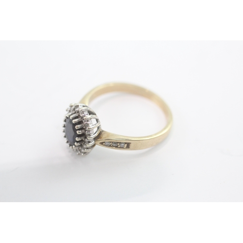 26 - 9ct gold sapphire diamond cluster ring (3.6g) Size O
