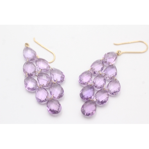 32 - 9ct gold amethyst chandelier earrings (6.7g)
