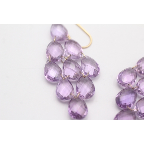 32 - 9ct gold amethyst chandelier earrings (6.7g)