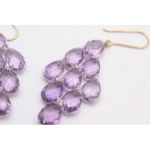 32 - 9ct gold amethyst chandelier earrings (6.7g)