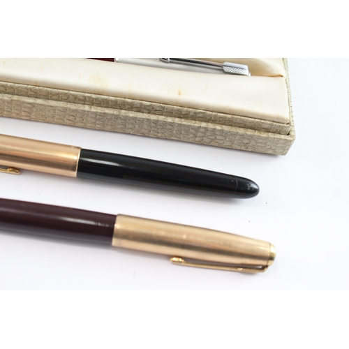 3 x Vintage Parker 51 Fountain Pens w/ 14ct Gold Nibs WRITING Inc Gold ...