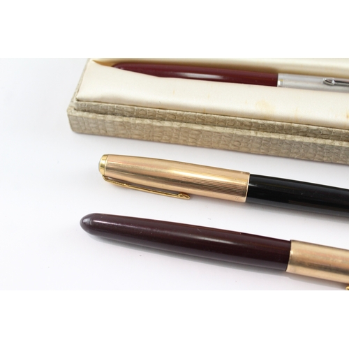3 x Vintage Parker 51 Fountain Pens w/ 14ct Gold Nibs WRITING Inc Gold ...