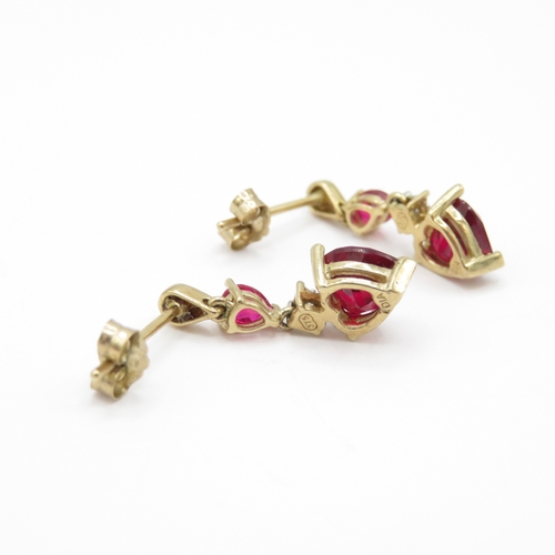 181 - 9ct Gold Synthetic Ruby and Diamond Drop Earrings (1.9g)
