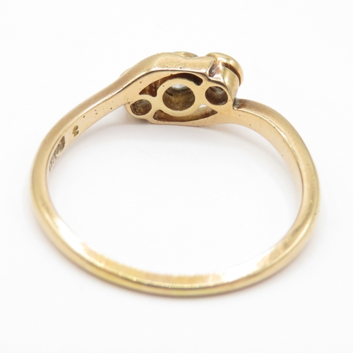 11 - 18ct Gold Art Deco Diamond Trilogy Crossover Ring Mille Grain (2.5g) Size P