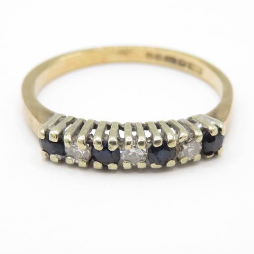 12 - 9ct Gold Birmingham 1981 Diamond and Sapphire Half Eternity Ring (2g) Size P
