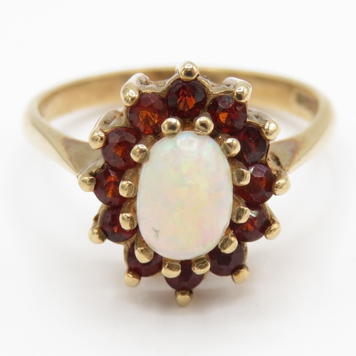 15 - 9ct Gold Opal and Garnet Ring London Hallmark (2.6g)  Size L 1/2