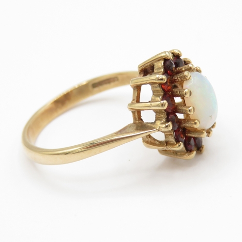 15 - 9ct Gold Opal and Garnet Ring London Hallmark (2.6g)  Size L 1/2
