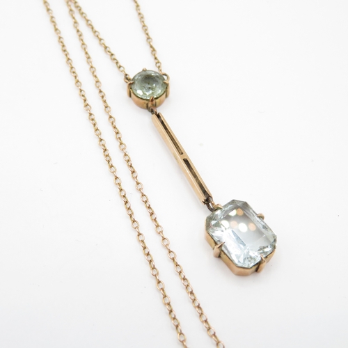 33 - 9ct gold aquamarine lavalliere necklace as found with metal clasp (2.9g)