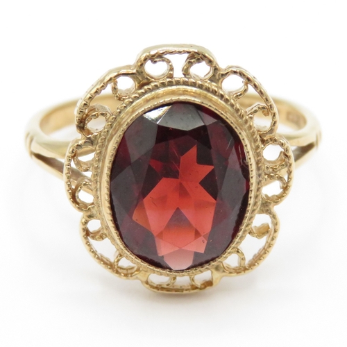 4 - 9ct Gold Birmingham 1987 Garnet Ring (2.7g) Size L 1/2