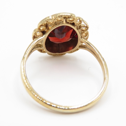 4 - 9ct Gold Birmingham 1987 Garnet Ring (2.7g) Size L 1/2
