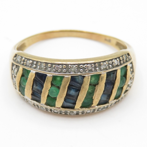 45 - 9ct gold emerald diamond sapphire dress ring (2.8g) Size P