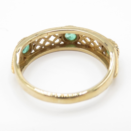 5 - 9ct Gold Birmingham 1976-96 Celtic Emerald Ring (2.3g) Size L 1/2
