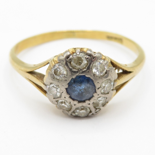 52 - 18ct gold sapphire diamond cluster ring (2.1g) Size N