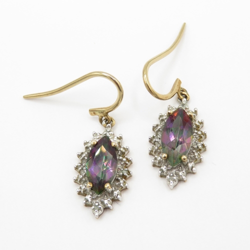 6 - 9ct Gold Mystic Topaz Drop Earrings (2.7g)