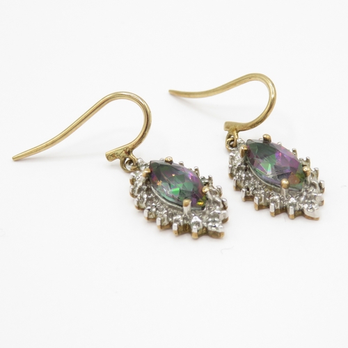 6 - 9ct Gold Mystic Topaz Drop Earrings (2.7g)