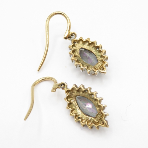 6 - 9ct Gold Mystic Topaz Drop Earrings (2.7g)
