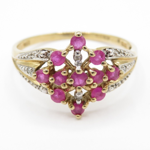 7 - 9ct White / Yellow Gold Diamond and Ruby Ring (2g) Size O 1/2